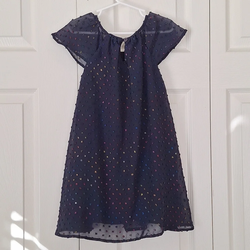 NWOT 3Pommes Girls Navy Robe A Manches Short Sleeve Dress